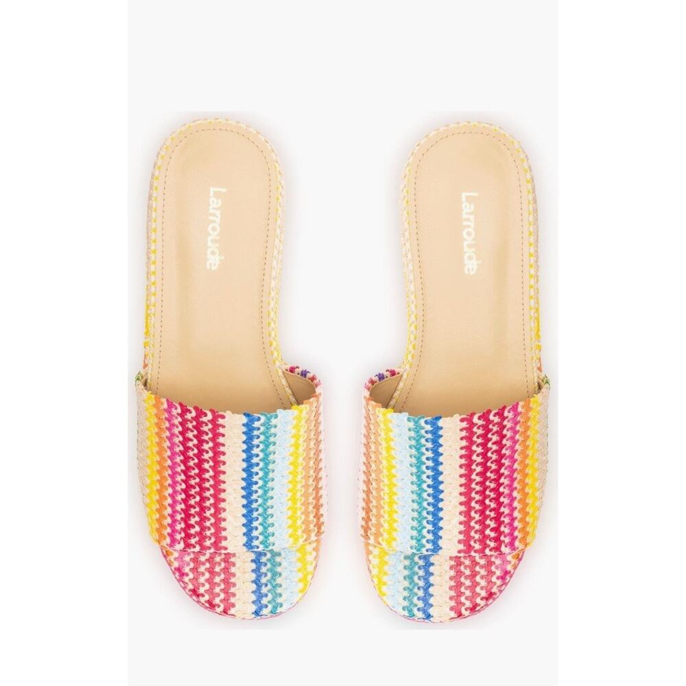 LARROUDE Alex Flatform Mule In Rainbow Raffia 5.5 NEW! - Picture 3 of 6